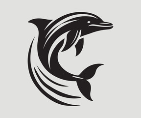 minimalist silhouette of a dolphin in black and white