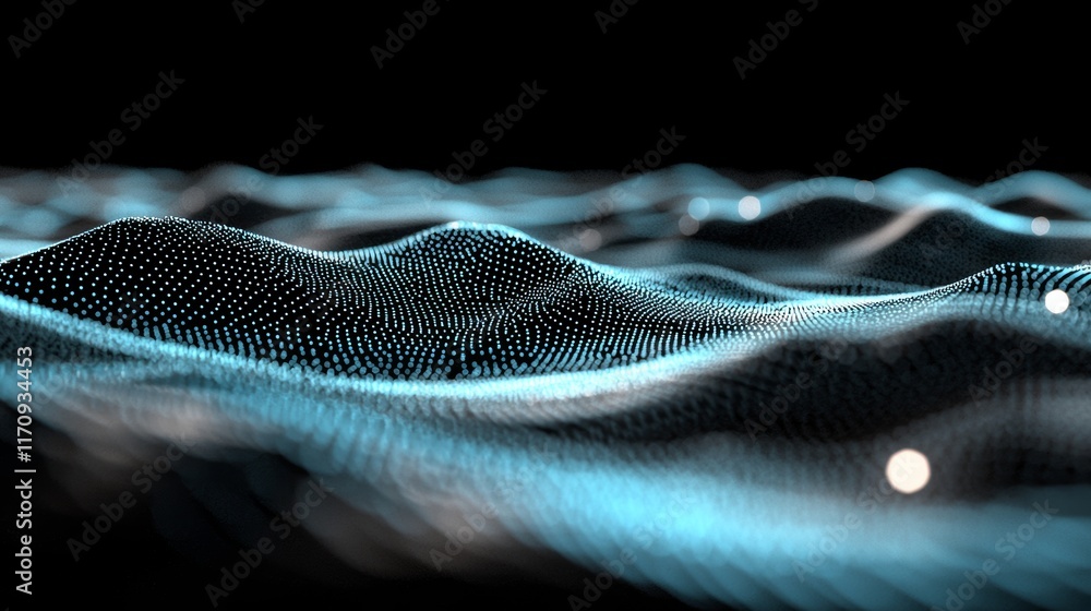 Poster a 3d representation of a digital binary code matrix, depicting a scientific technology data network 