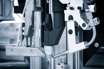 Cutting of metal from laser, modern industrial technology concept