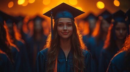 Obraz premium Young Woman Graduates Amidst Fellow Graduates