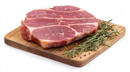 Fototapeta premium A country-style ham garnished with rosemary, isolated on a wooden cutting board