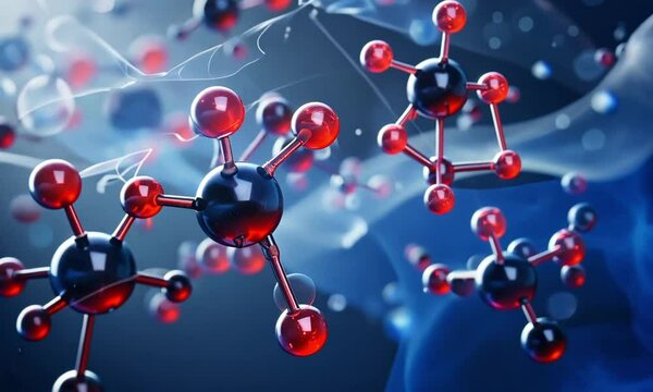  Vibrant 3D enzyme and protein interaction, glowing molecules, digital space.