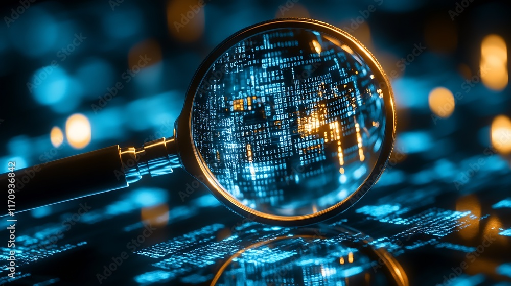 Poster Magnifying Glass Focusing on Illuminated Binary Data for Cybersecurity Analysis : Generative AI