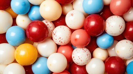 A close up of a pile of colorful gumballs