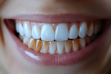 Obraz premium Close-up of a smiling mouth showcasing bright, healthy teeth.