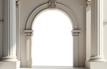 Elegant classical archway, pristine white columns framing a bright, open space.  Architectural...