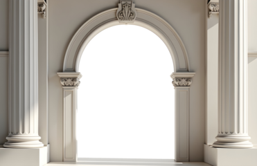 Elegant classical archway, pristine white columns framing a bright, open space.  Architectural beauty, serene and timeless.