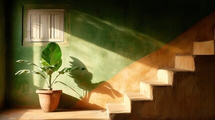 A potted plant sitting on the steps of a house