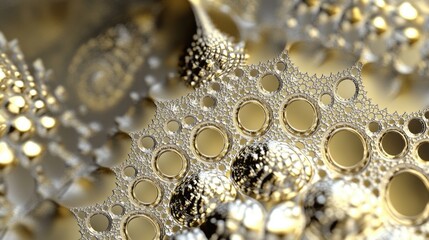 Abstract fractal design in gold and silver tones, showcasing intricate patterns and textures.
