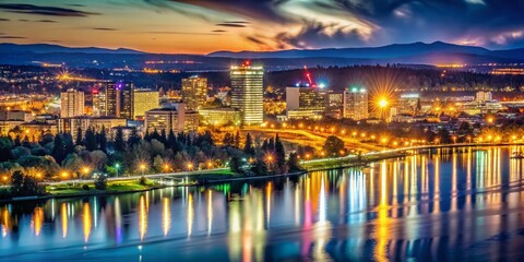 Fototapeta premium Long Exposure Night Photography of Tri-Cities Washington Skyline