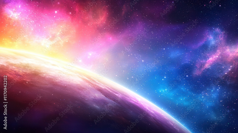 Wall mural a colorful space scene with a planet in the middle of the universe