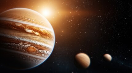 A group of planets in the sky with stars in the background