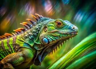 Obraz premium Long Exposure Photo of Iguana, Reptile, Lizard, Tropical Wildlife, Nature