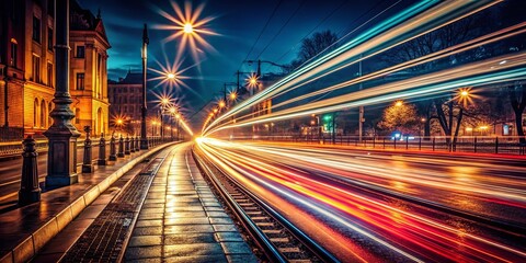 Fototapeta premium Long Exposure Photography: Blurry Lights Trails at Night Amateur Photographer