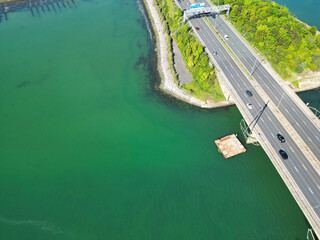 Portsmouth City Located at Beach and Sea Front Port Docks of England’s south coast, United Kingdom. Aerial Footage Was Captured with Drone's Camera on May 15th, 2024.