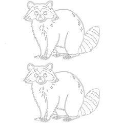 Simple outline drawing of a raccoon with distinctive facial markings and bushy tail, perfect for coloring, crafting, or educational activities