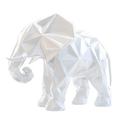 A geometric white elephant sculpture with a faceted design, showcasing a modern artistic interpretation of the majestic animal.