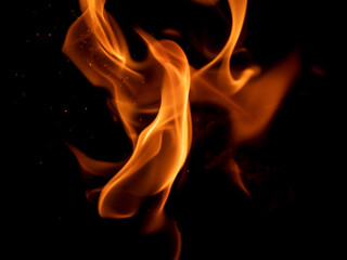 Open fire on a black background. Beautiful flame.