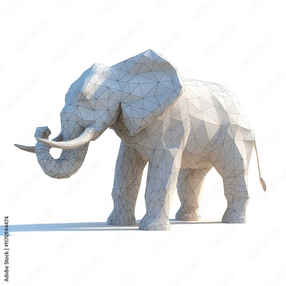 Poster a geometric representation of an elephant, showcasing its distinctive features with a polygonal desi