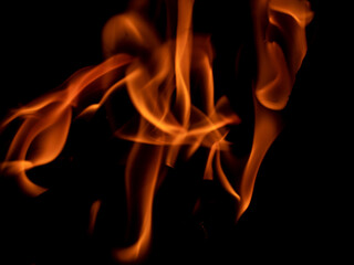 Fototapeta premium Open fire on a black background. Beautiful flame.