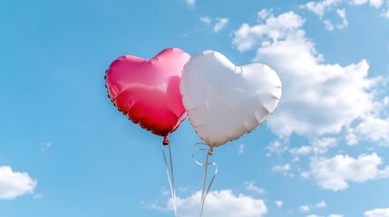 Obraz premium Celebrating love with heart-shaped balloons against a bright blue sky vibrant atmosphere