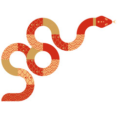 Red snake illustration for chinese new year and zodiac horoscope symbol. Year of the snake. Traditional chinese red snake in flat style. Vector isolated illustration