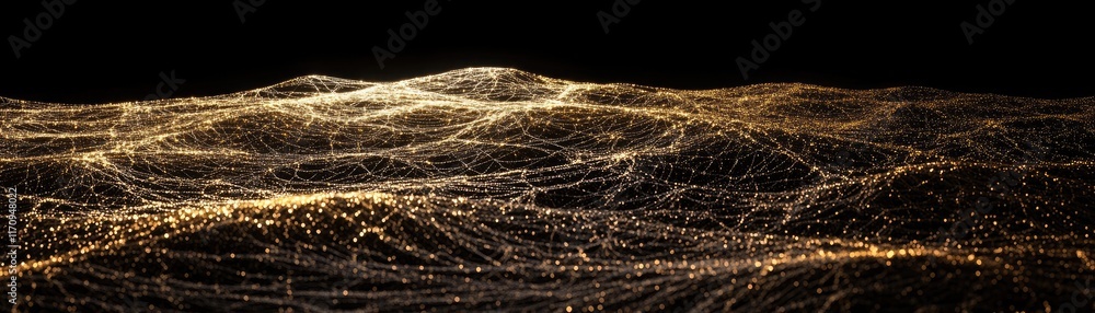 Poster abstract representation of glowing waves with a dark background, suggesting depth and movement.