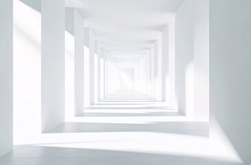 Sunlit white corridor with perspective depth.