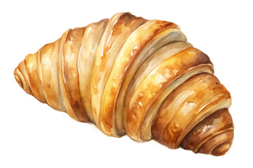 Watercolor croissant illustration, fresh baked pastry, golden brown texture, breakfast food art, delicious pastry design.