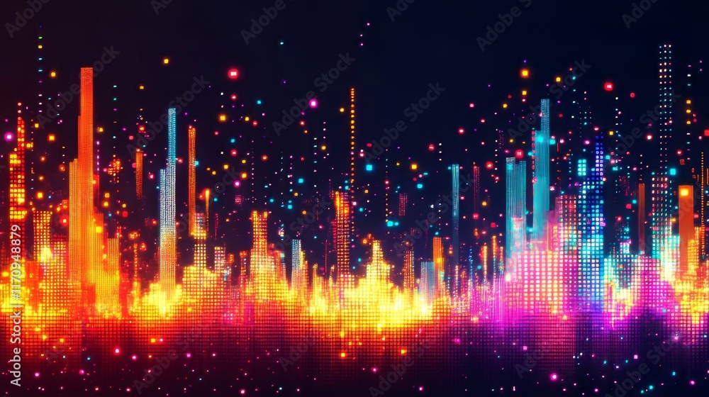 Poster modern geometric pixel border design with seamless edges, creating a dynamic and futuristic backgrou