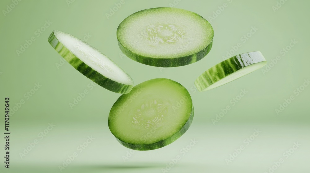 Poster floating cucumber slices: a refreshing green delight