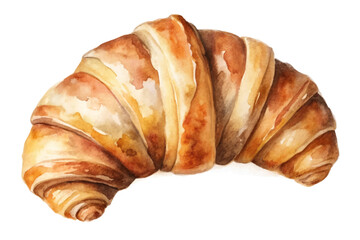 Watercolor croissant illustration, delicious pastry, golden brown layers, bakery art, food design, culinary decor.