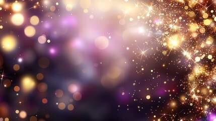 A blurry image of a purple and gold background with stars and sparkles
