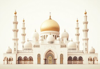 Fototapeta premium Grand Mosque Stands Majestically Against Bright Sky Background.