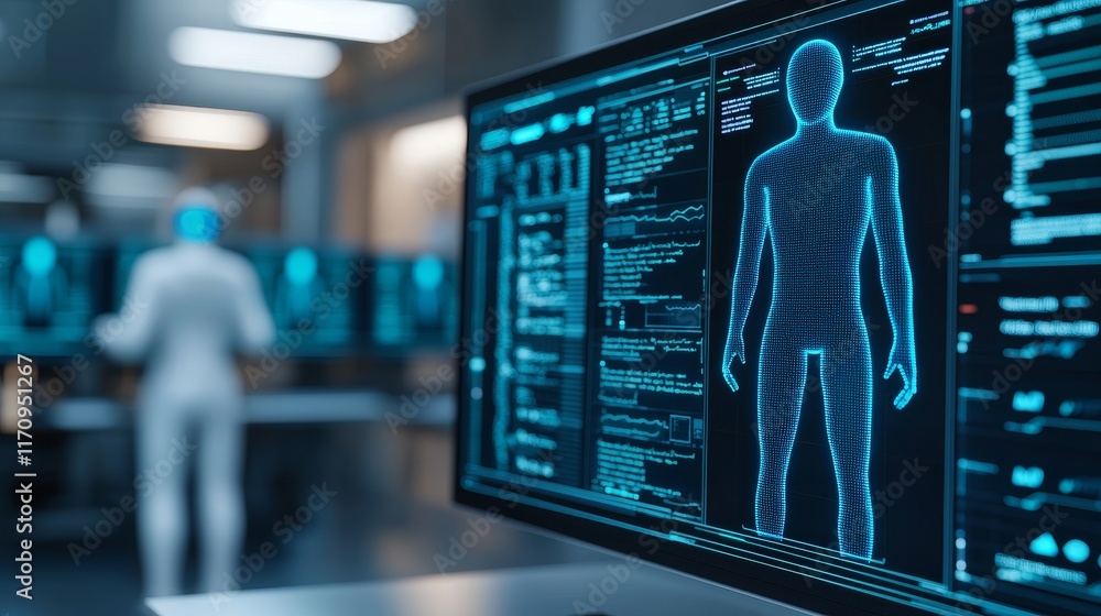 Aufkleber artificial learning tool concept. digital human model displayed on a futuristic screen