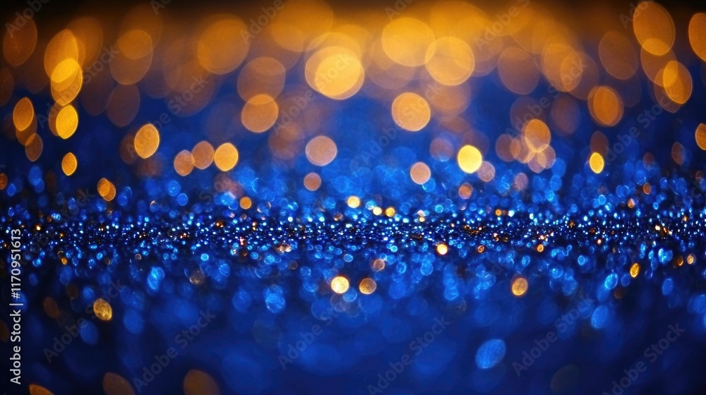 Poster vibrant blue and gold bokeh lights creating a mesmerizing abstract background