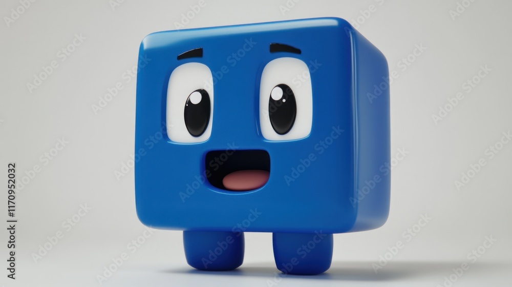Poster joyful blue cube character: a 3d rendered happy cube