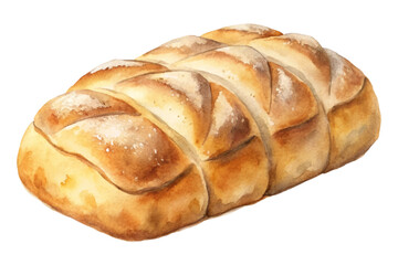 Freshly baked bread, warm crust, golden brown color, artisanal loaf, watercolor illustration, food photography, bakery product.
