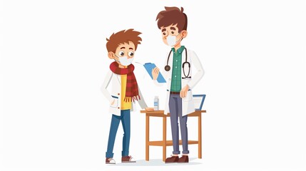Adorable Child with Cold Symptoms Meeting Kind Doctor for Medical Checkup