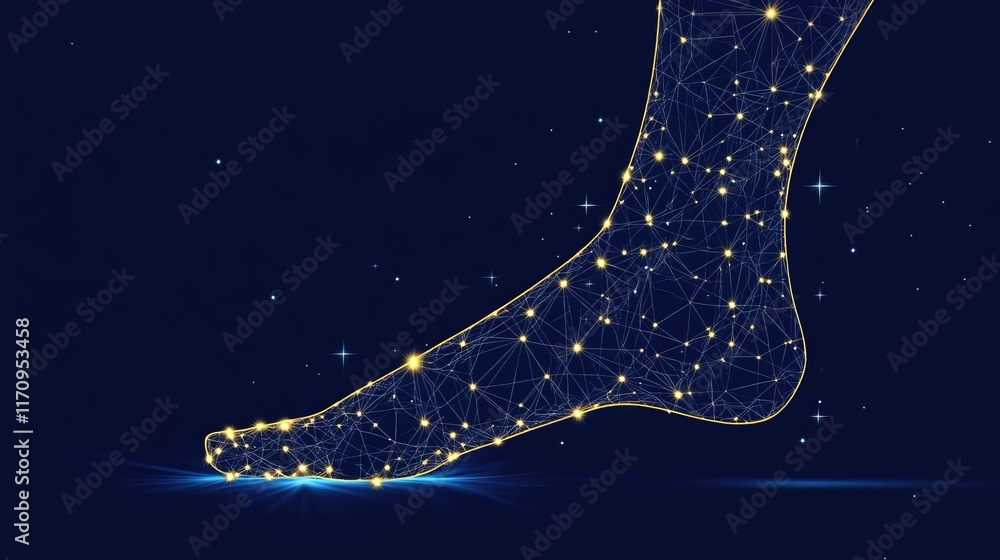 Poster digital footprint neon network with glowing nodes on dark background