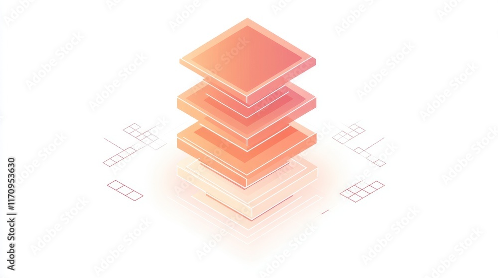 Poster Abstract 3D illustration of stacked layers, representing data, structure, or hierarchy.