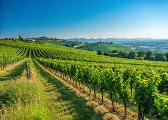 Fototapeta premium Lush Green Vineyard Ready for Harvest - Stunning Autumn Landscape Photography