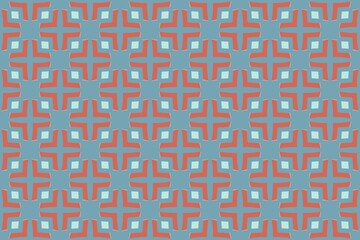 Symmetrical Coral and Aqua Seamless Geometric Pattern.