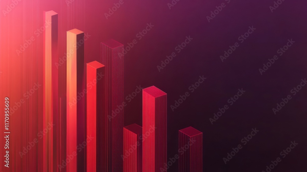 Aufkleber Abstract 3D rendering of red and orange bars on dark background, illustrating growth or decline.