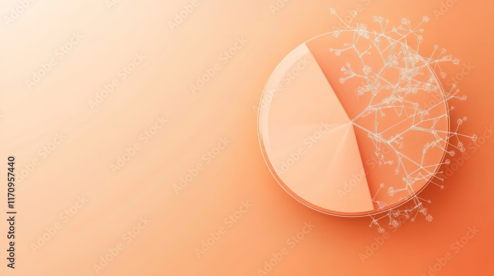 Aufkleber Abstract pie chart with network growing from a segment, on peach background.