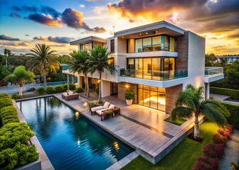 Fototapeta premium Luxurious New Construction Homes in South Florida - Modern Waterfront Property