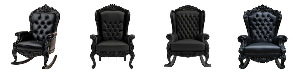 Fototapeta premium Striking and Ornate Baroque Style Armchair in Rich Ebony Hues Featuring Intricate Carvings and Tufted Upholstery for a Majestic Prestigious and Powerful Aesthetic