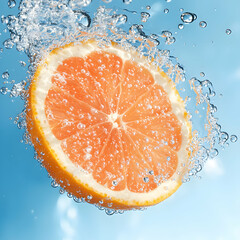Refreshing orange slice splashing in clear water underwater view drink inspiration vibrant environment
