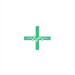 Obraz premium A green medical cross with a heartbeat line, symbolizing health and wellness.