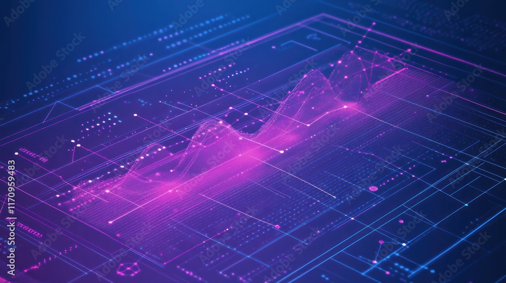 Poster Abstract 3D digital graph showing data visualization on a futuristic circuit board.
